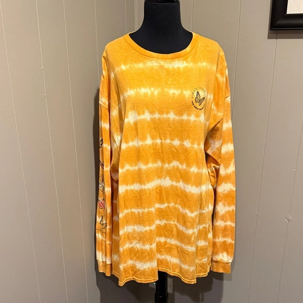 Simply Southern Women 2XL Yellow Tie-Dye Long Sleeve Tee Butterfly Outdoor